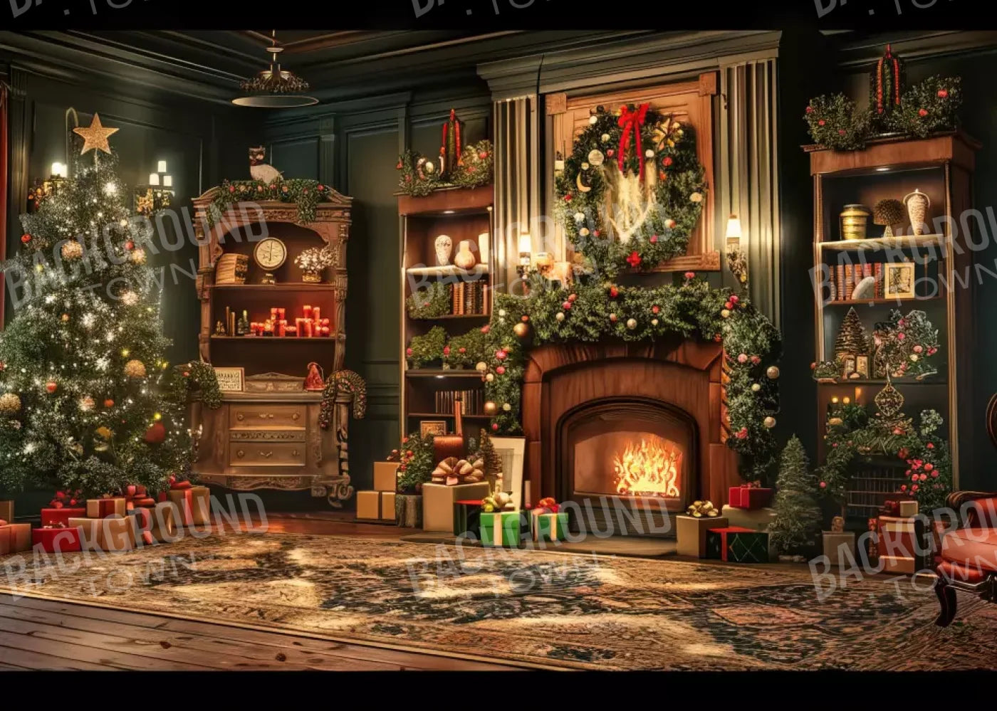 Christmas Living Room Full 7’X5’ Ultracloth (84 X 60 Inch) Backdrop