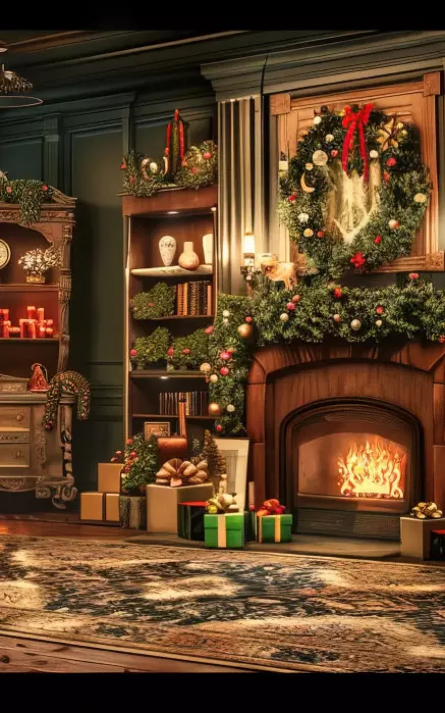 Christmas Living Room Full 10’X16’ Ultracloth (120 X 192 Inch) Backdrop