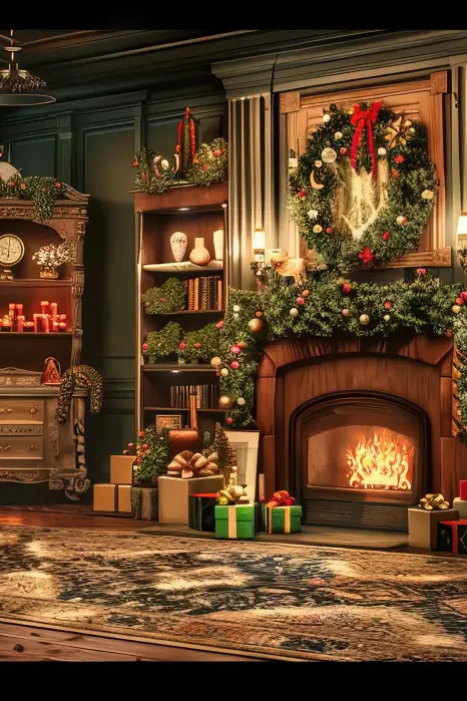 Christmas Living Room Full 8’X12’ Ultracloth (96 X 144 Inch) Backdrop