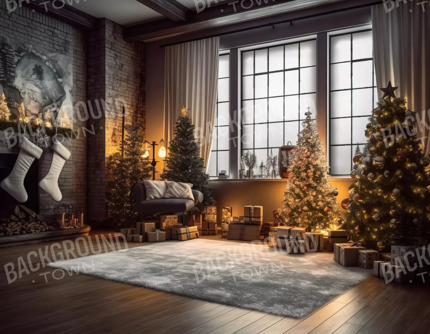 Christmas Loft 2 8X6 Fleece ( 96 X 72 Inch ) Backdrop