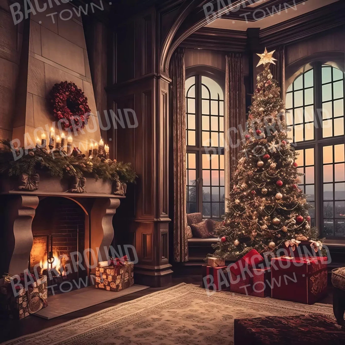  Christmas Castle with Fireplace Backdrop for Photography