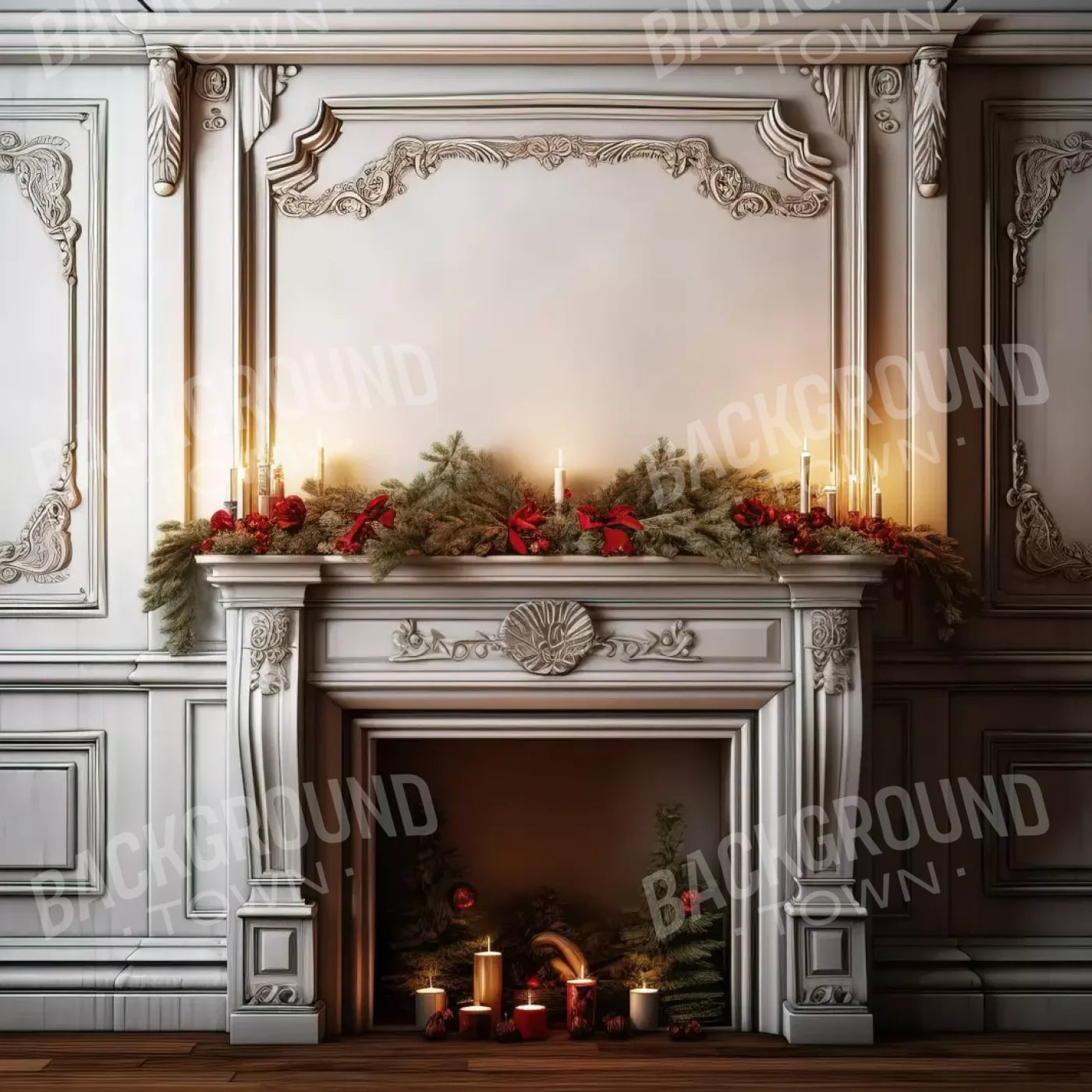 Christmas Mantle 10’X10’ Ultracloth (120 X Inch) Backdrop