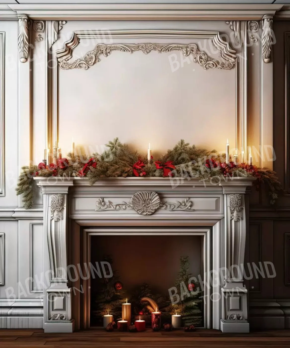 Christmas Mantle 10’X12’ Ultracloth (120 X 144 Inch) Backdrop