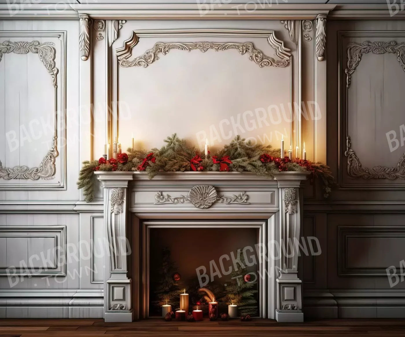 Christmas Mantle 12’X10’ Ultracloth (144 X 120 Inch) Backdrop