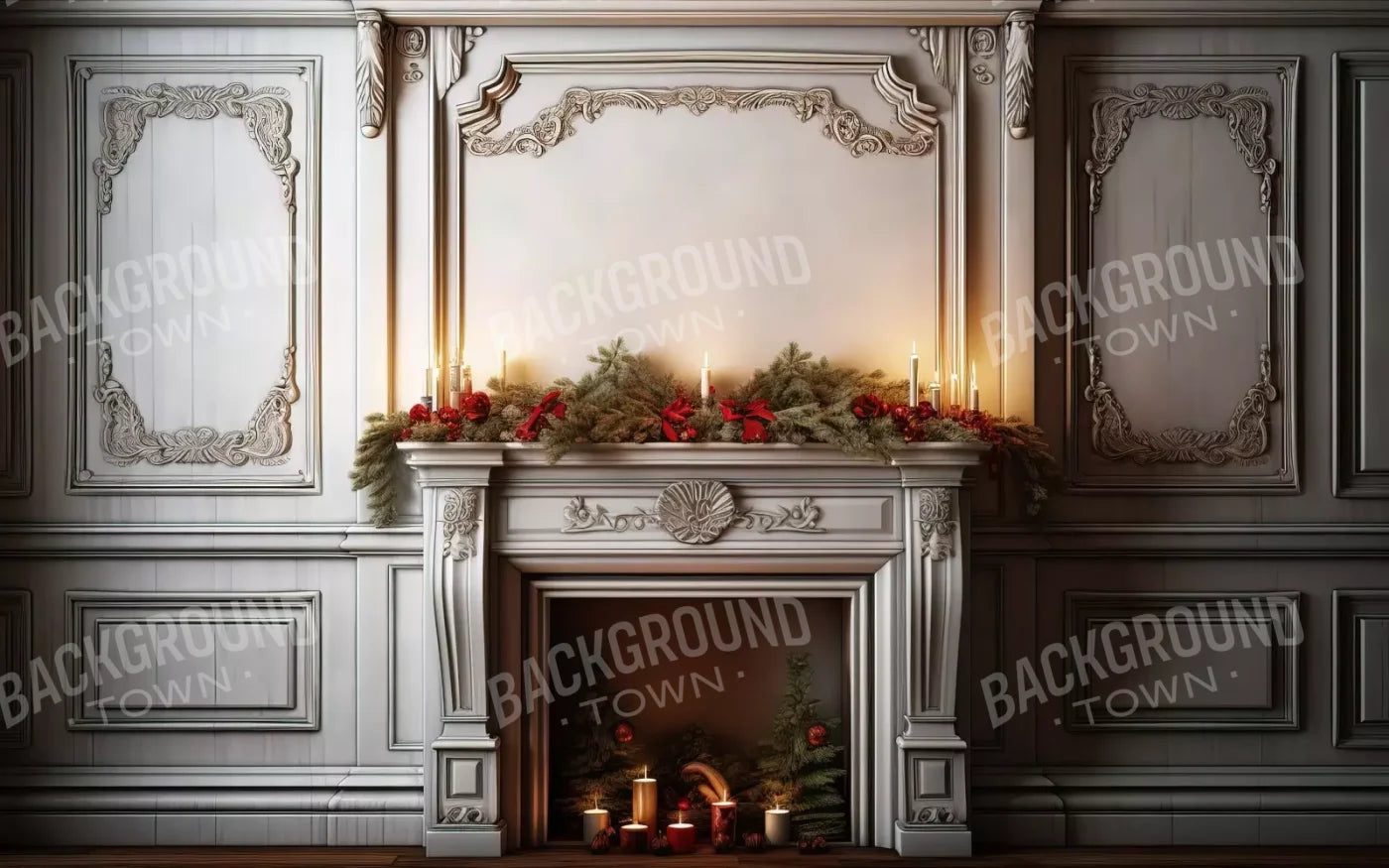 Christmas Mantle 16’X10’ Ultracloth (192 X 120 Inch) Backdrop