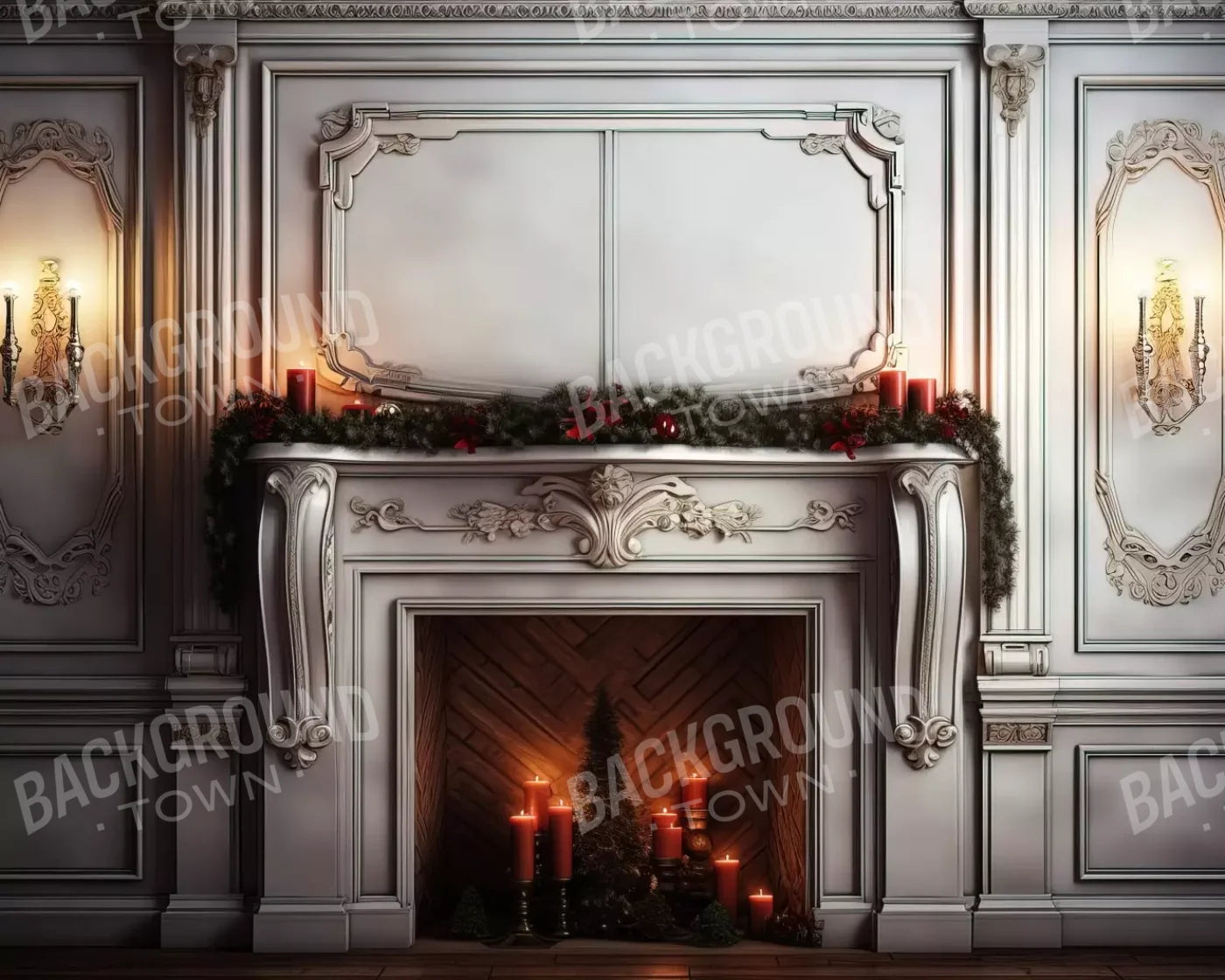 Christmas Mantle Ii 10’X8’ Fleece (120 X 96 Inch) Backdrop