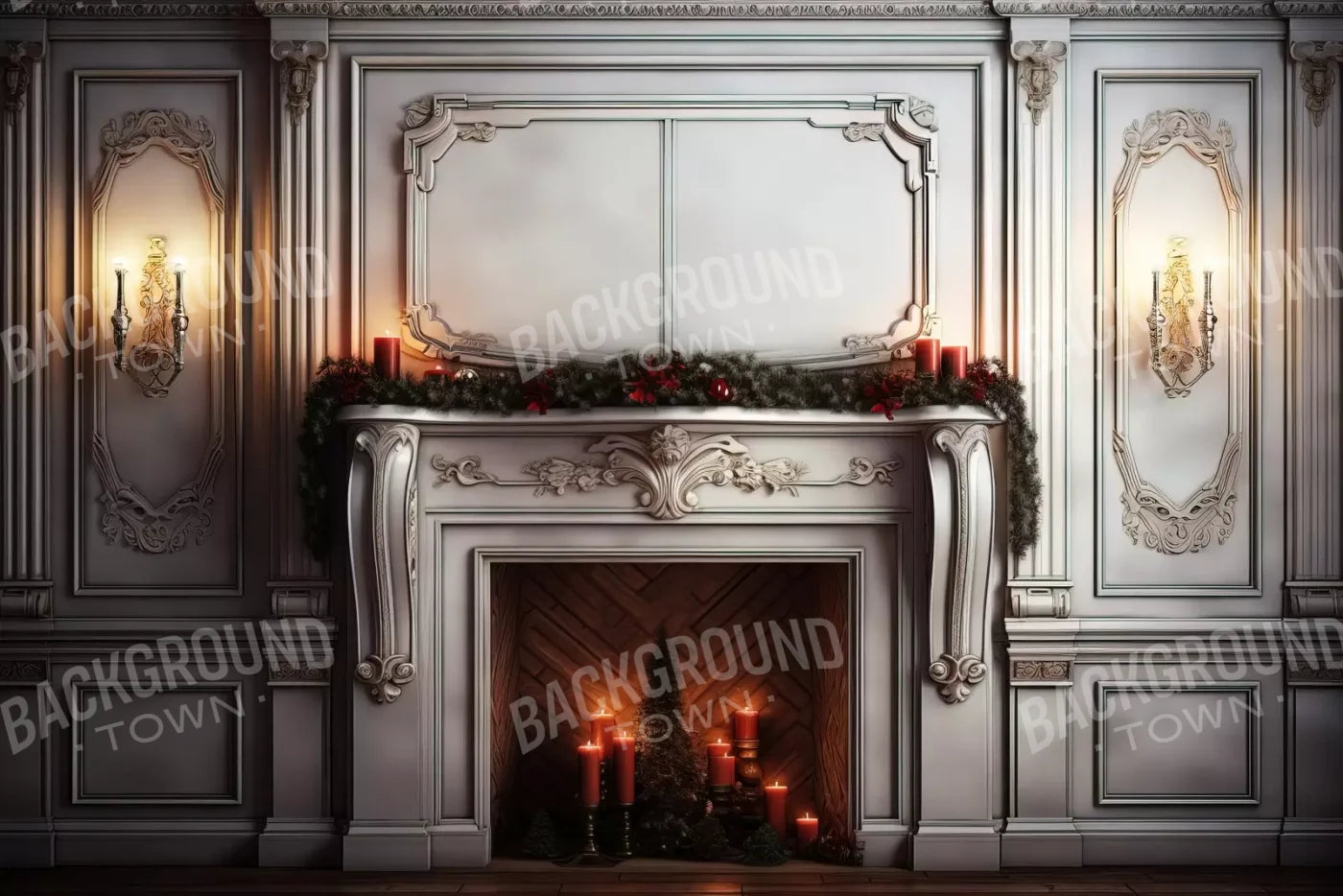Christmas Mantle Ii 12’X8’ Ultracloth (144 X 96 Inch) Backdrop