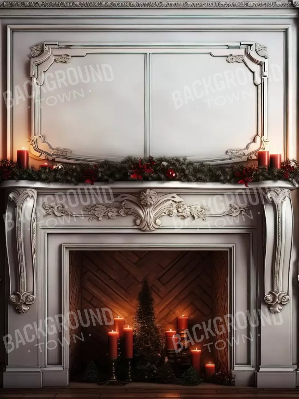 Christmas Mantle Ii 5’X6’8 Fleece (60 X 80 Inch) Backdrop