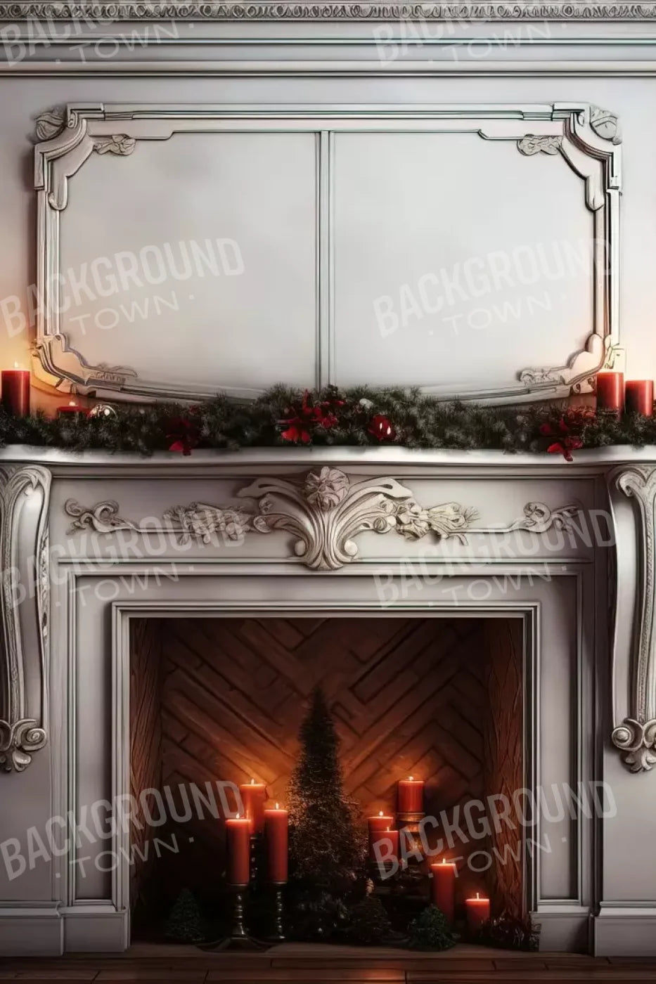 Christmas Mantle Ii 8’X12’ Ultracloth (96 X 144 Inch) Backdrop