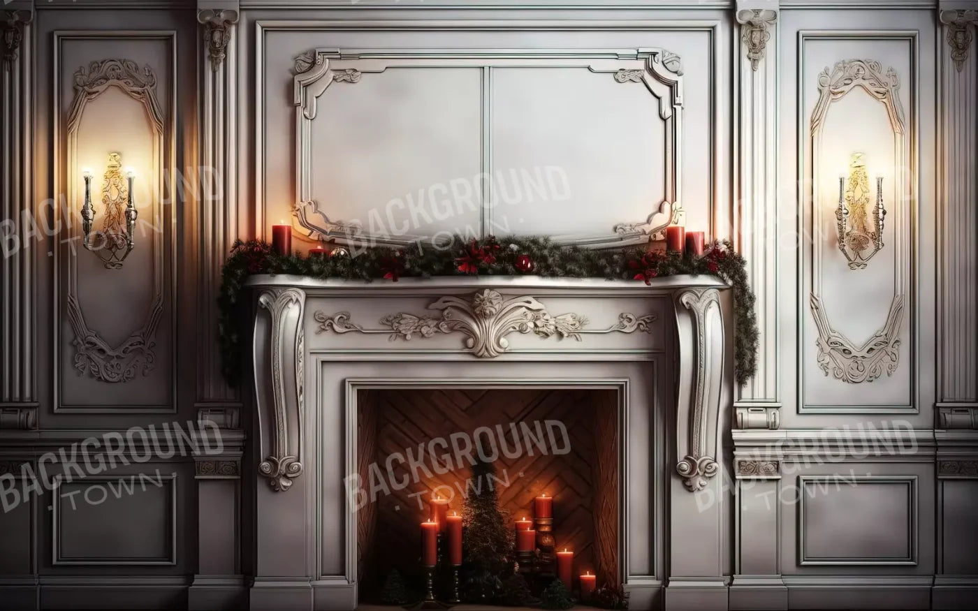 Christmas Mantle Ii 8’X5’ Ultracloth (96 X 60 Inch) Backdrop