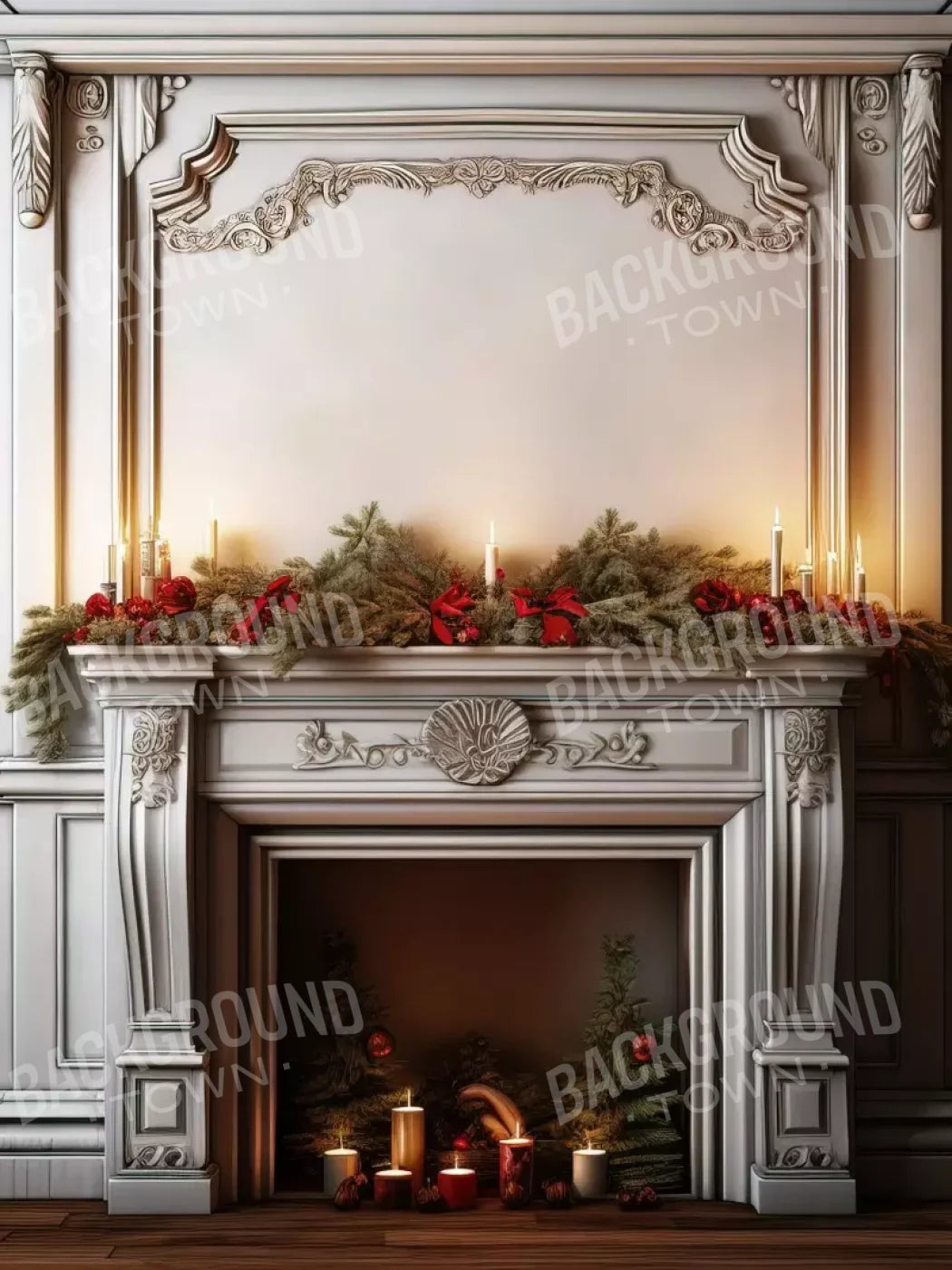 Christmas Mantle 5’X6’8 Fleece (60 X 80 Inch) Backdrop