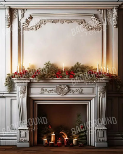 Christmas Mantle 8’X10’ Fleece (96 X 120 Inch) Backdrop