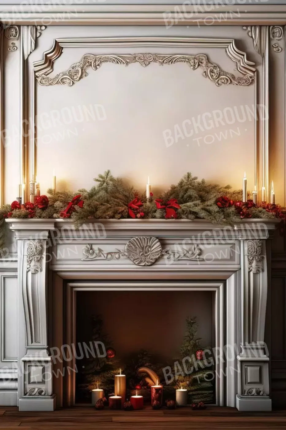 Christmas Mantle 8’X12’ Ultracloth (96 X 144 Inch) Backdrop