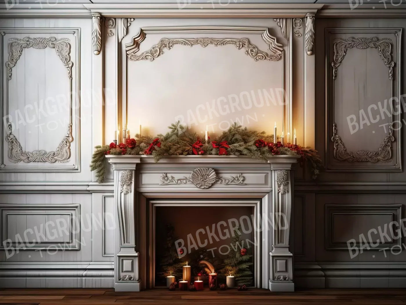 Christmas Mantle 8’X6’ Fleece (96 X 72 Inch) Backdrop