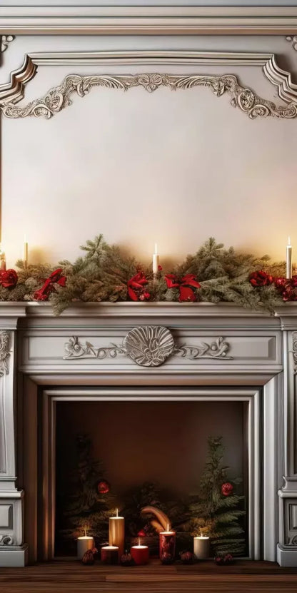 Christmas Mantle 8’X16’ Ultracloth (96 X 192 Inch) Backdrop