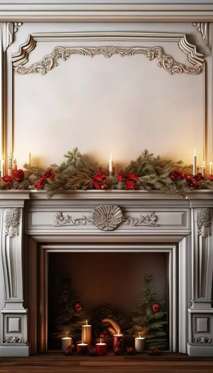 Christmas Mantle 8’X14’ Ultracloth (96 X 168 Inch) Backdrop