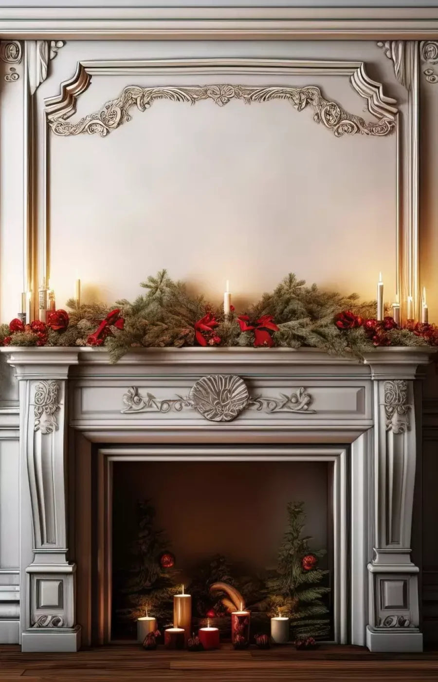 Christmas Mantle 9’X14’ Ultracloth (108 X 168 Inch) Backdrop