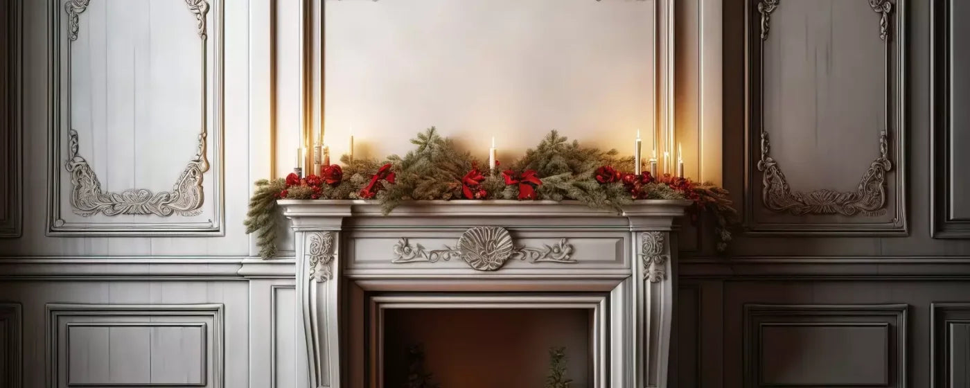 Christmas Mantle 20’X8’ Ultracloth (240 X 96 Inch) Backdrop