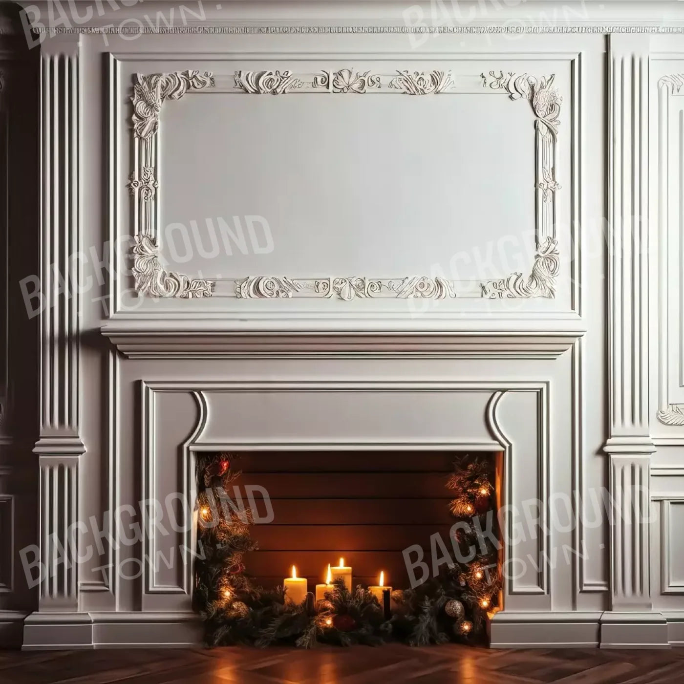 Christmas Mantle Iii 8’X8’ Fleece (96 X Inch) Backdrop