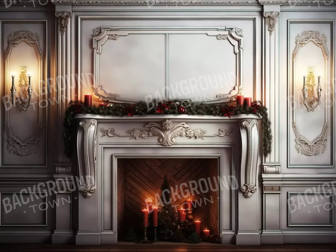 Christmas Mantle Ii 8’X6’ Fleece (96 X 72 Inch) Backdrop