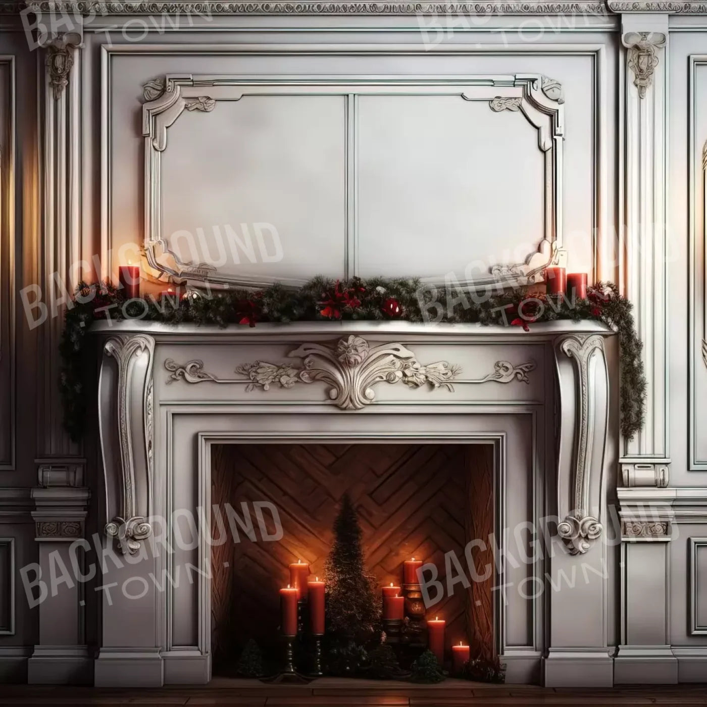 Christmas Mantle Ii 8’X8’ Fleece (96 X Inch) Backdrop