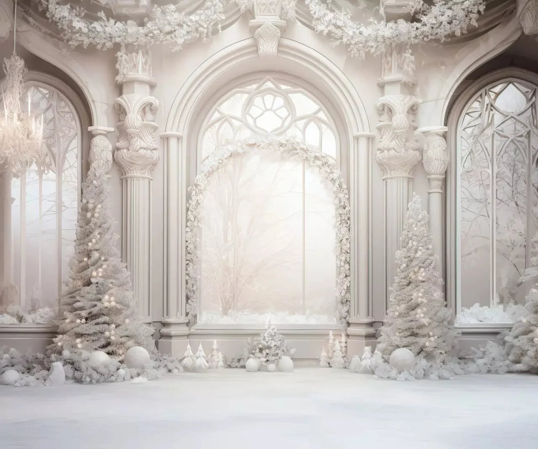 Elegant Christmas White Ballroom Backdrop for Photography