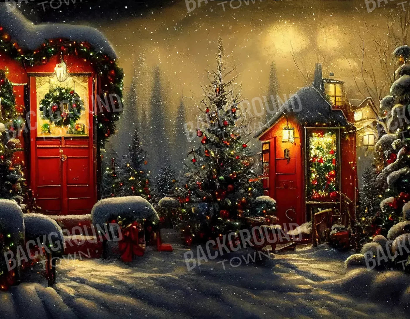 Christamas Night 8X6 Fleece ( 96 X 72 Inch ) Backdrop