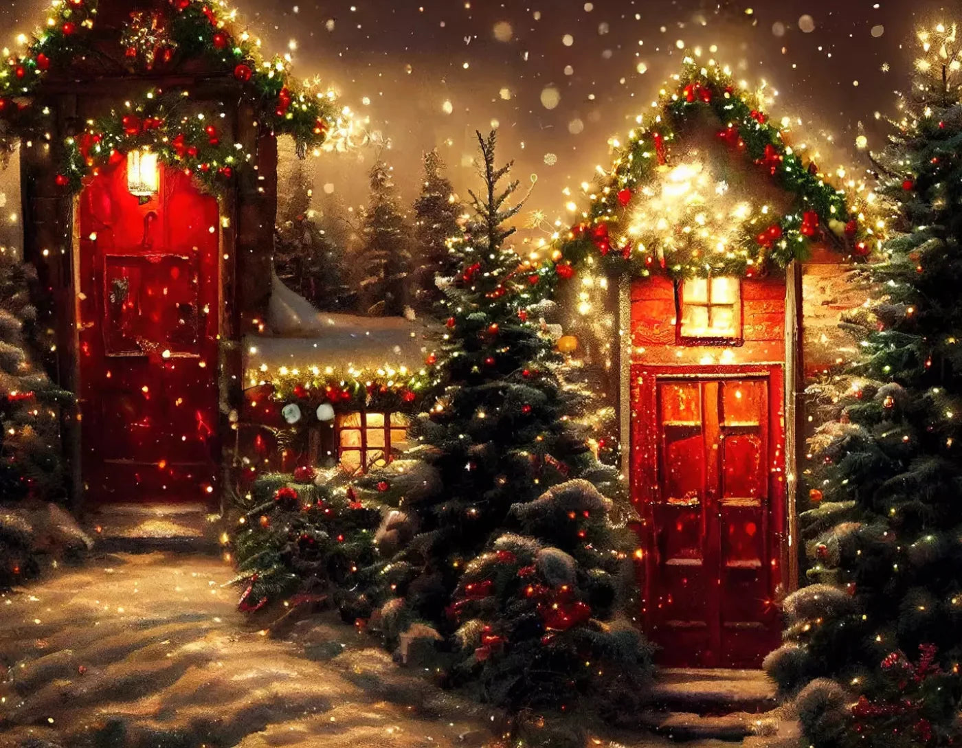 Christmas Night 2 8X6 Fleece ( 96 X 72 Inch ) Backdrop