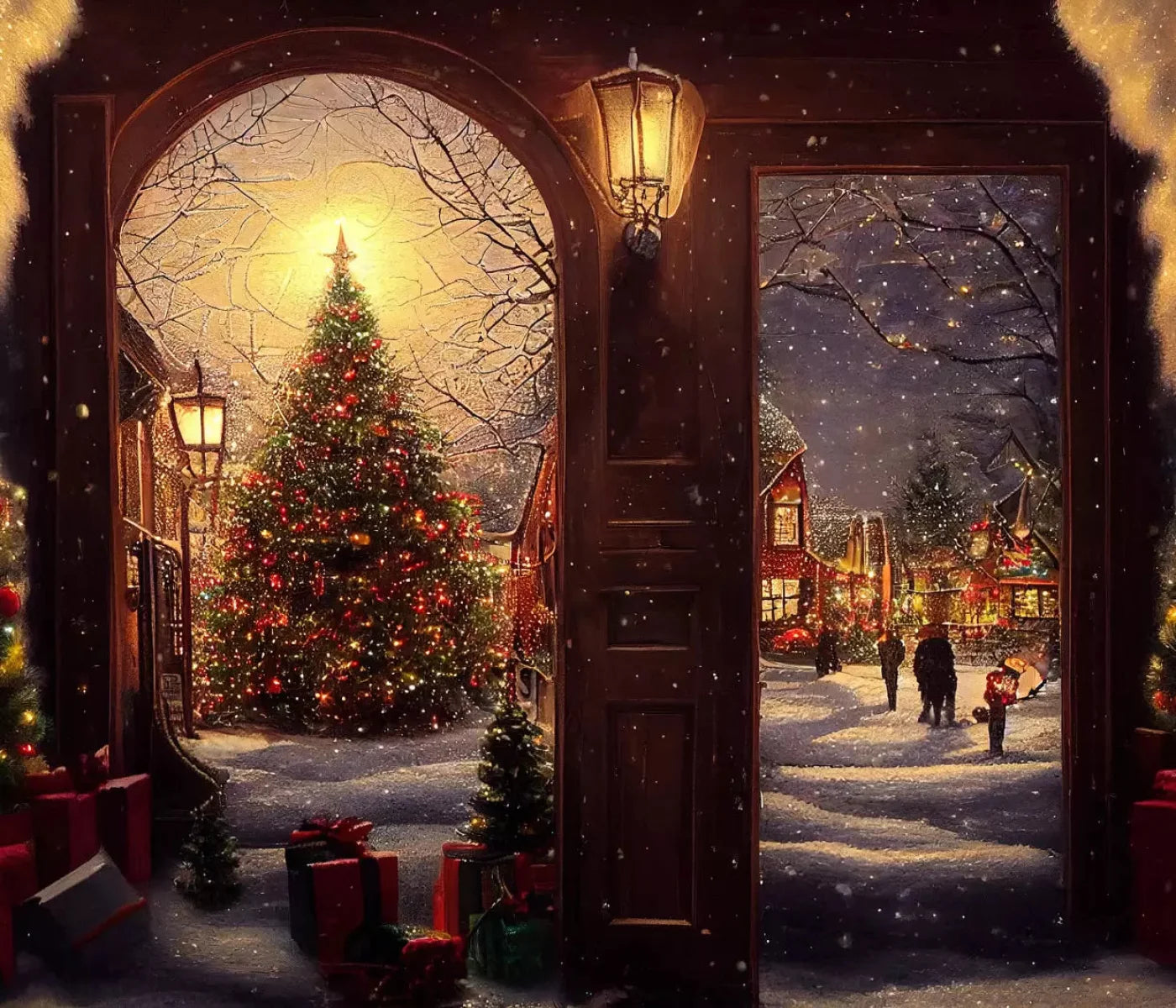 Christmas Scene 12X10 Ultracloth ( 144 X 120 Inch ) Backdrop