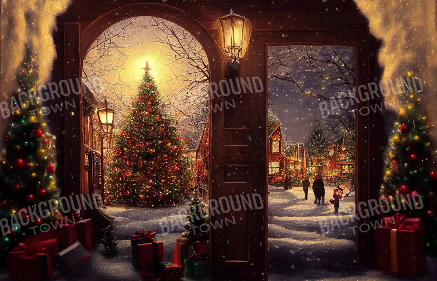 Christmas Scene 12X8 Ultracloth ( 144 X 96 Inch ) Backdrop
