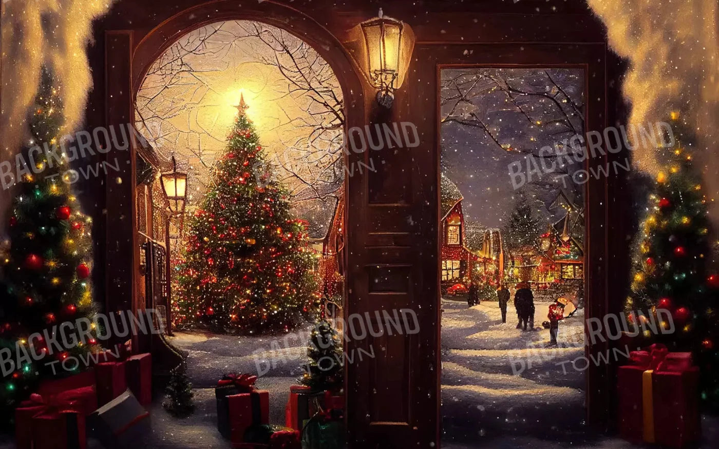 Christmas Scene 14X9 Ultracloth ( 168 X 108 Inch ) Backdrop