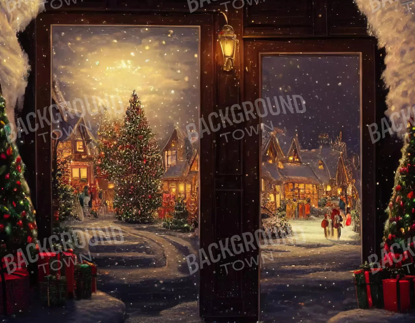 Christmas Scene 2 8X6 Fleece ( 96 X 72 Inch ) Backdrop