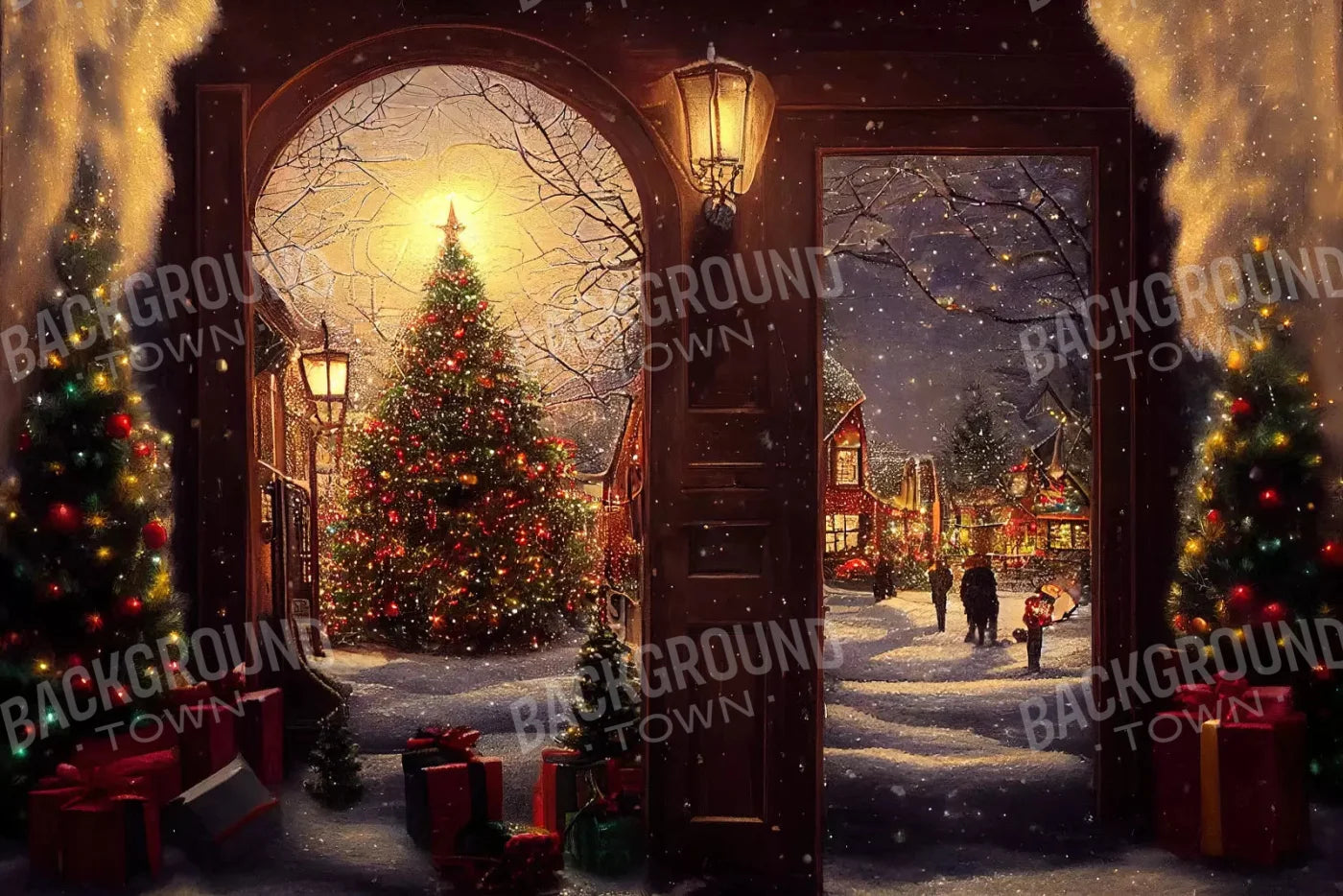 Christmas Scene 8X5 Ultracloth ( 96 X 60 Inch ) Backdrop