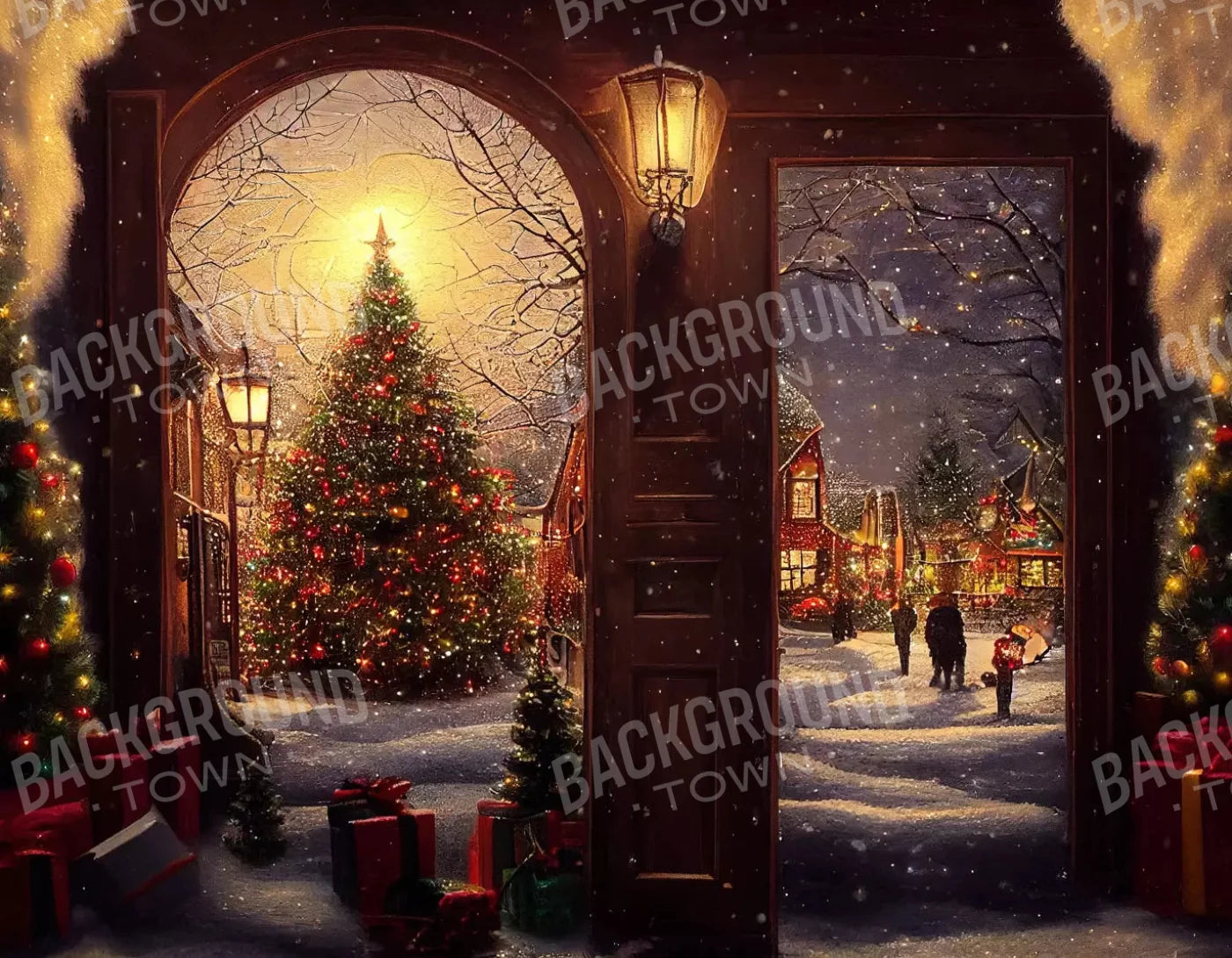 Christmas Scene 8X6 Fleece ( 96 X 72 Inch ) Backdrop