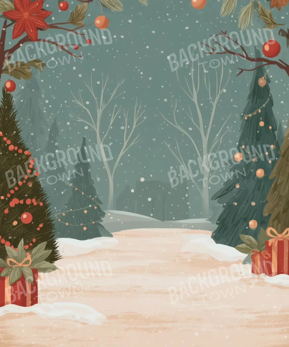 Christmas Scene Clipart 10’x12’ UltraCloth (120 x 144 inch) Backdrop