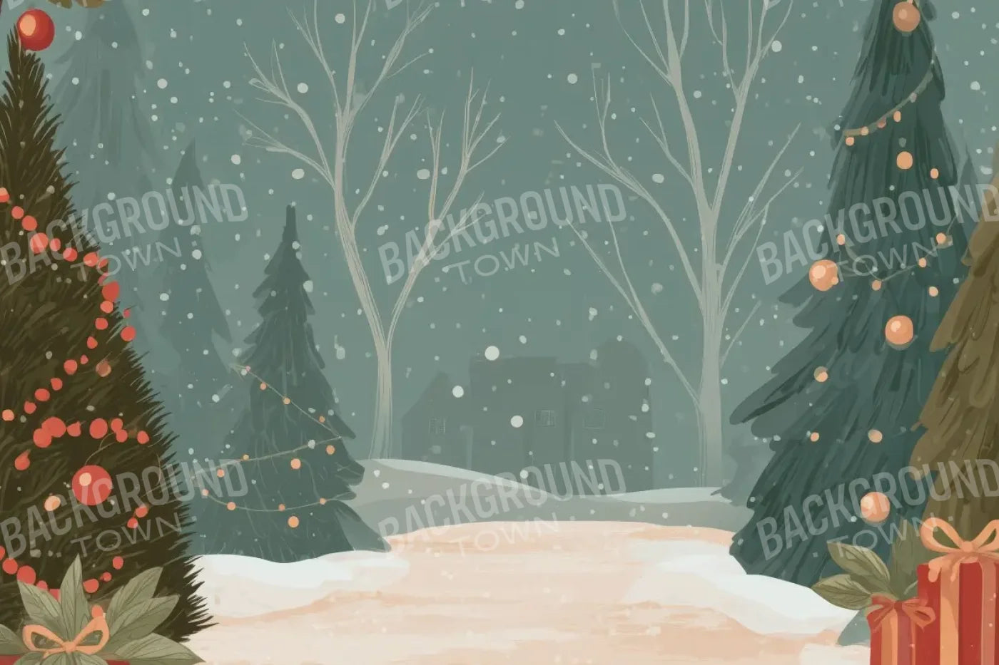 Christmas Scene Clipart 12’x8’ UltraCloth (144 x 96 inch) Backdrop