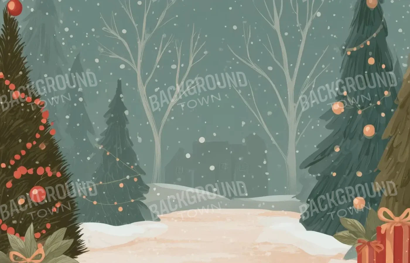 Christmas Scene Clipart 14’x9’ UltraCloth (168 x 108 inch) Backdrop