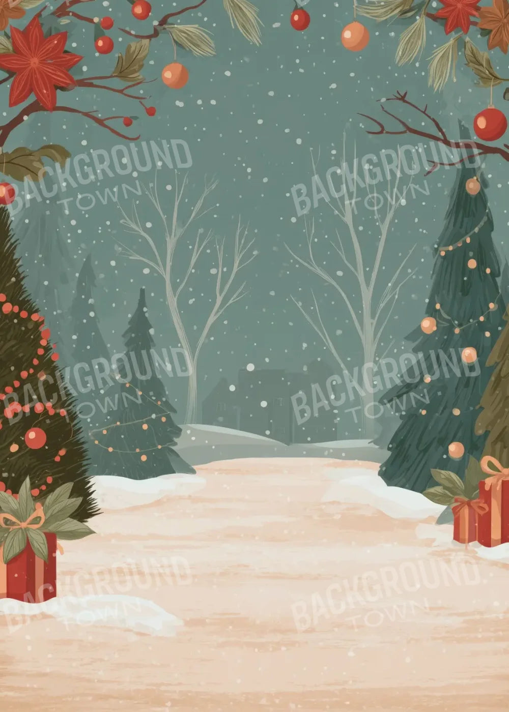 Christmas Scene Clipart 5’x7’ UltraCloth (60 x 84 inch) Backdrop