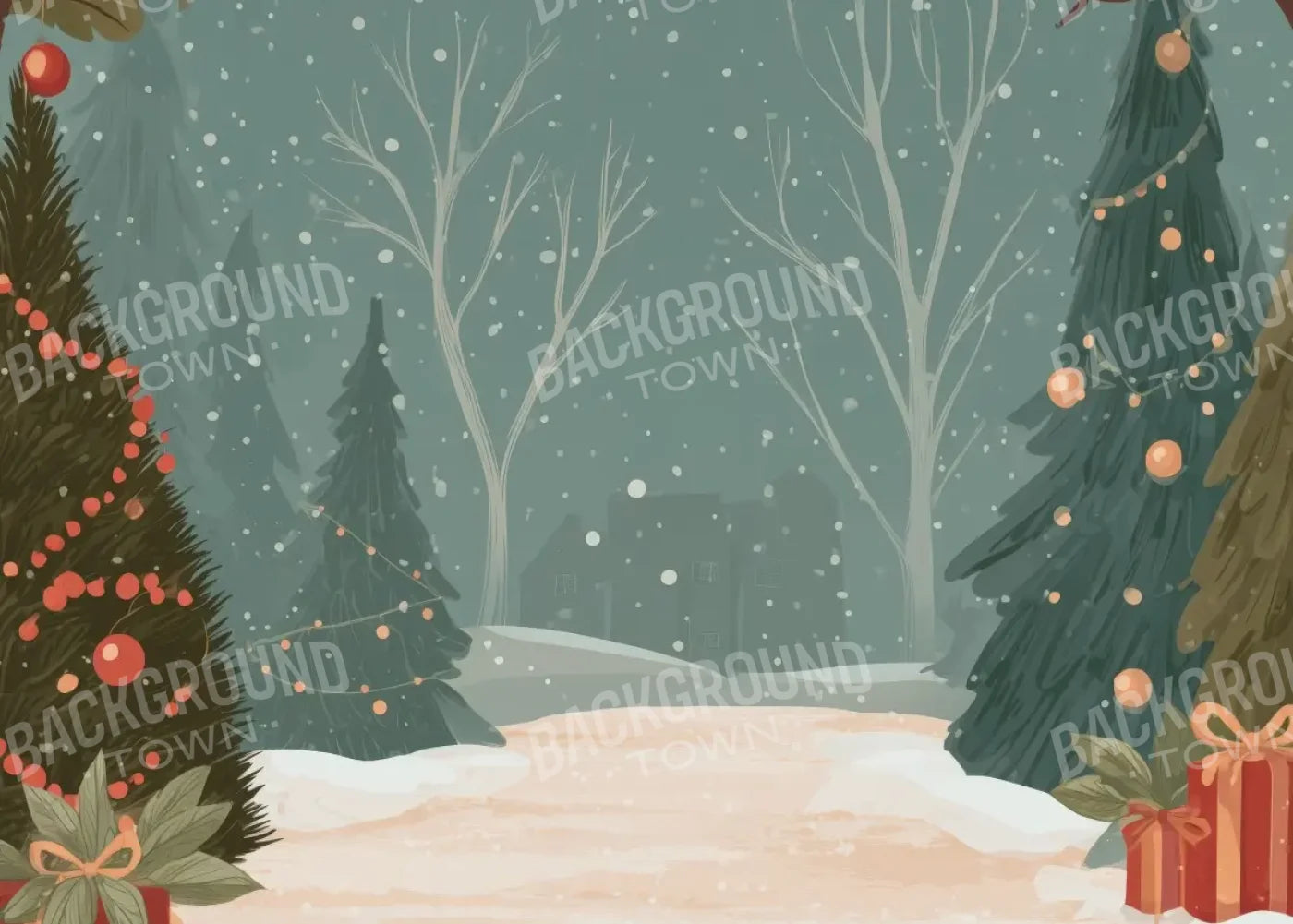 Christmas Scene Clipart 7’x5’ UltraCloth (84 x 60 inch) Backdrop