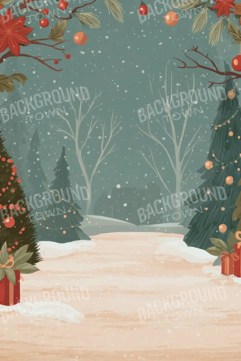 Christmas Scene Clipart 8’x12’ UltraCloth (96 x 144 inch) Backdrop