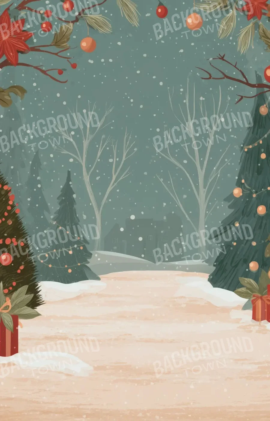 Christmas Scene Clipart 9’x14’ UltraCloth (108 x 168 inch) Backdrop