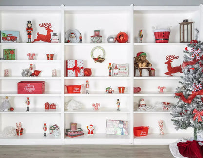 Christmas Shelf 8X6 Fleece ( 96 X 72 Inch ) Backdrop