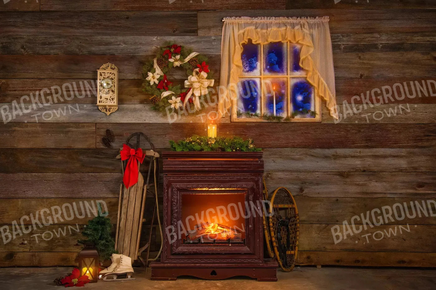 Christmas Snow Activities 8X5 Ultracloth ( 96 X 60 Inch ) Backdrop