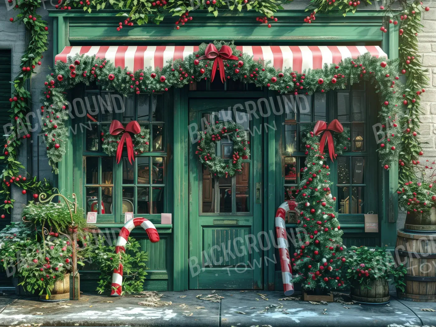 Christmas Store Front 6’8x5’ Fleece (80 x 60 inch) Backdrop