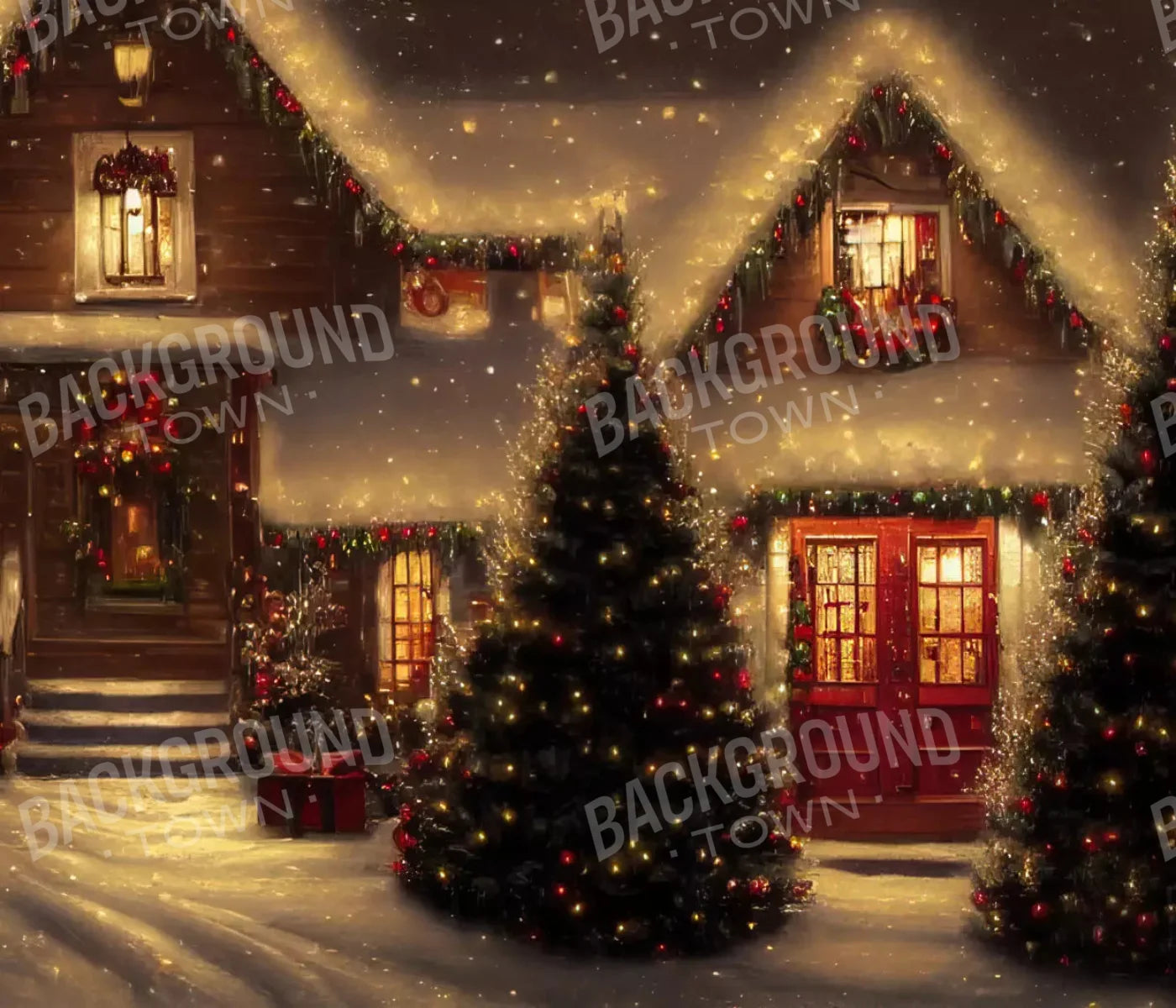 Christmas Street 12X10 Ultracloth ( 144 X 120 Inch ) Backdrop