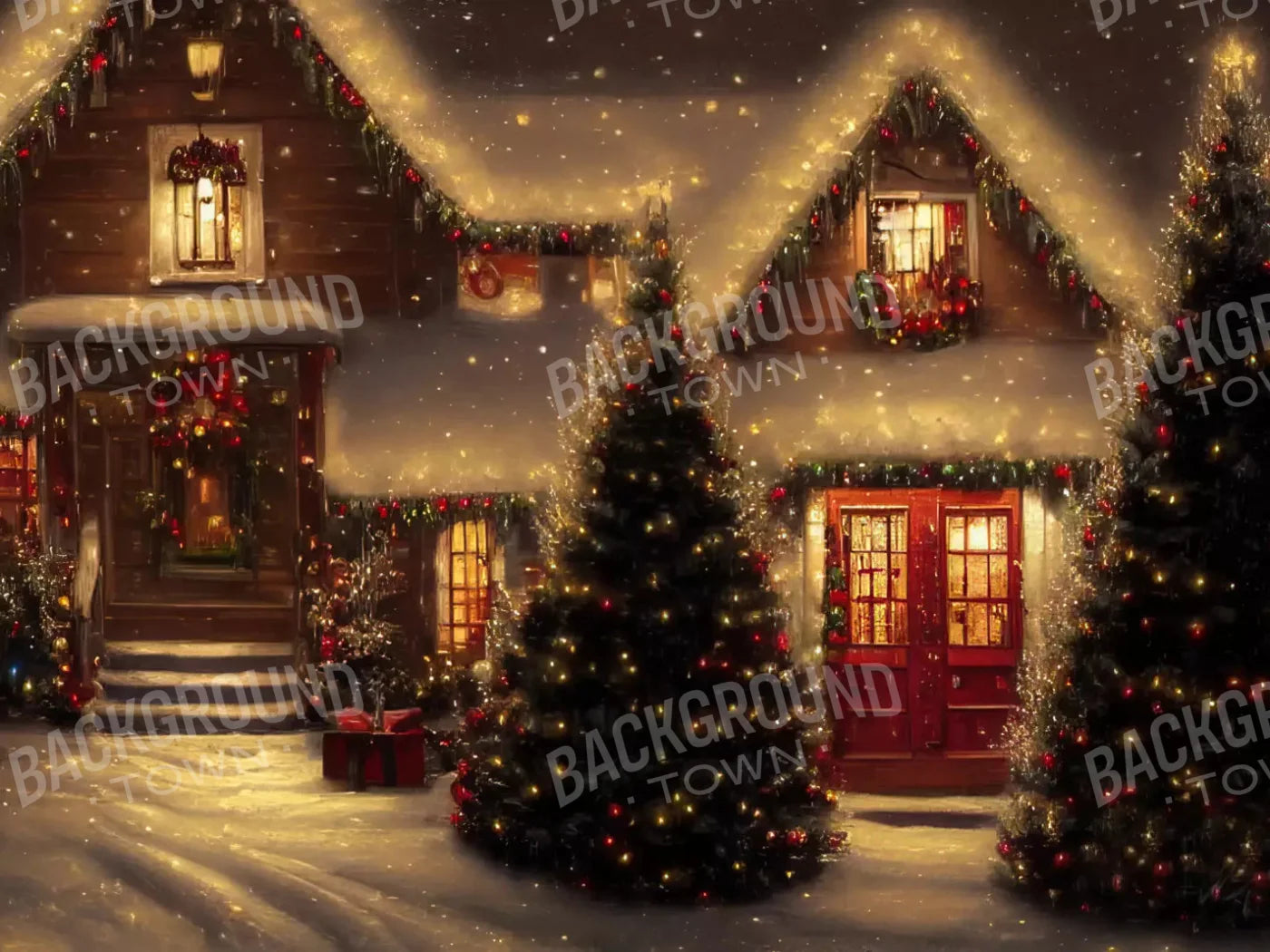 Christmas Street 7X5 Ultracloth ( 84 X 60 Inch ) Backdrop