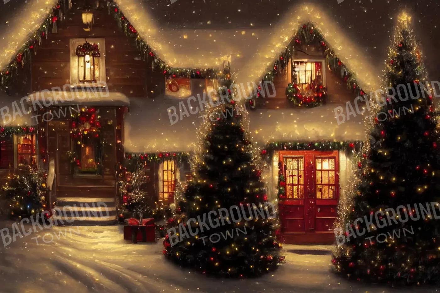 Christmas Street 8X5 Ultracloth ( 96 X 60 Inch ) Backdrop