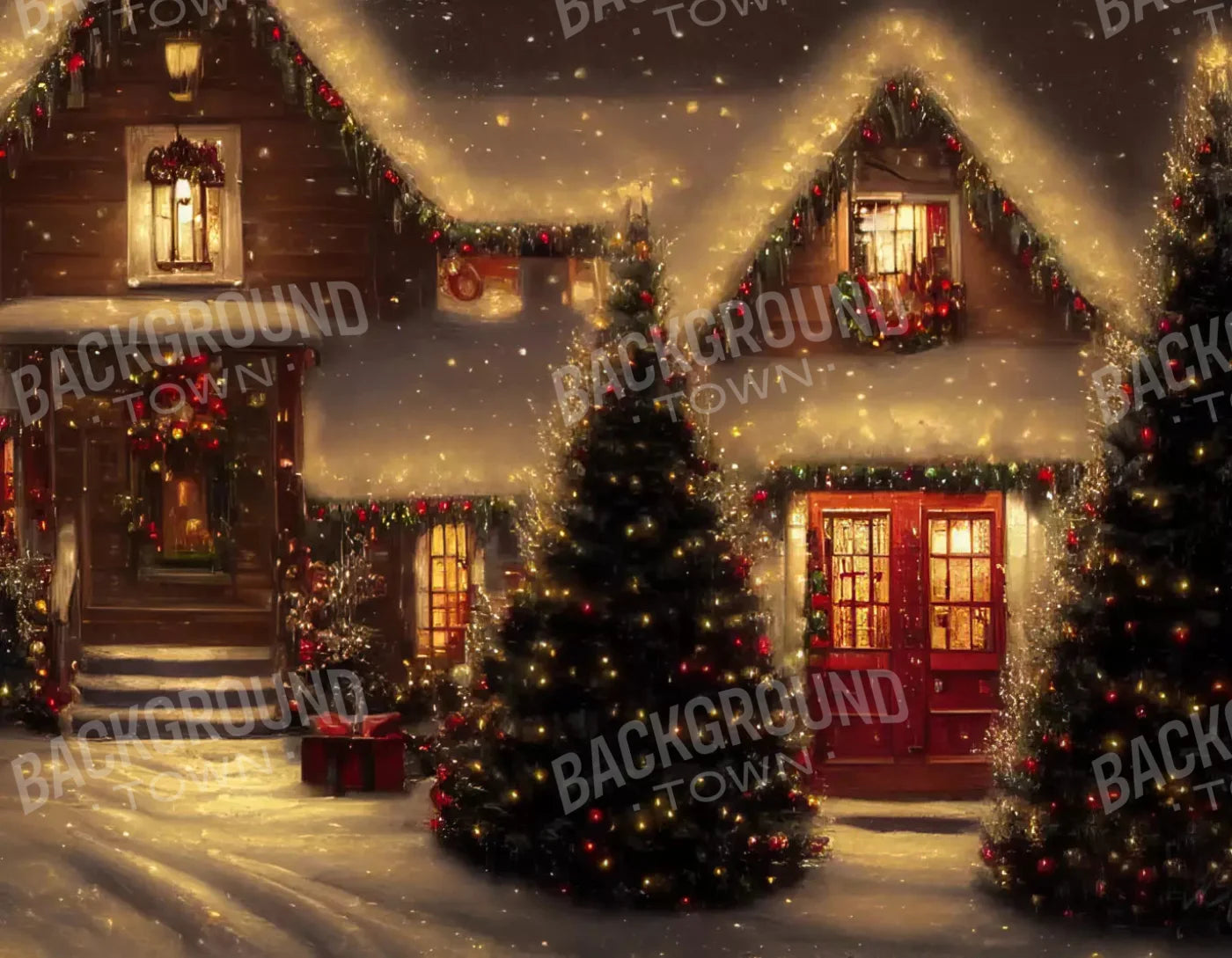 Christmas Street 8X6 Fleece ( 96 X 72 Inch ) Backdrop