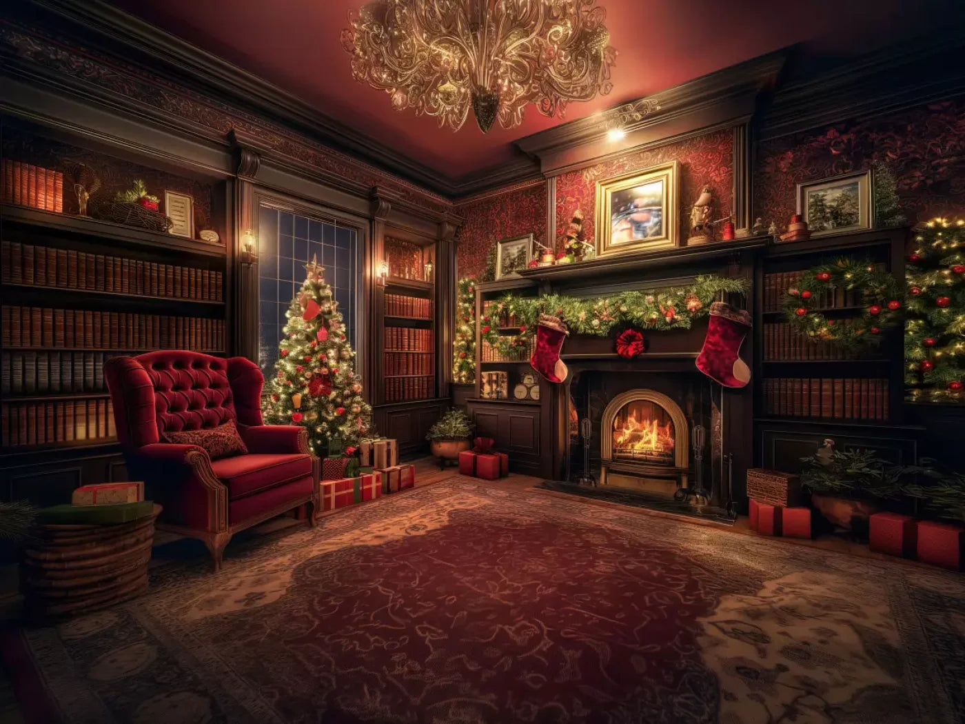 Christmas Study I Full 6’8X5’ Fleece (80 X 60 Inch) Backdrop