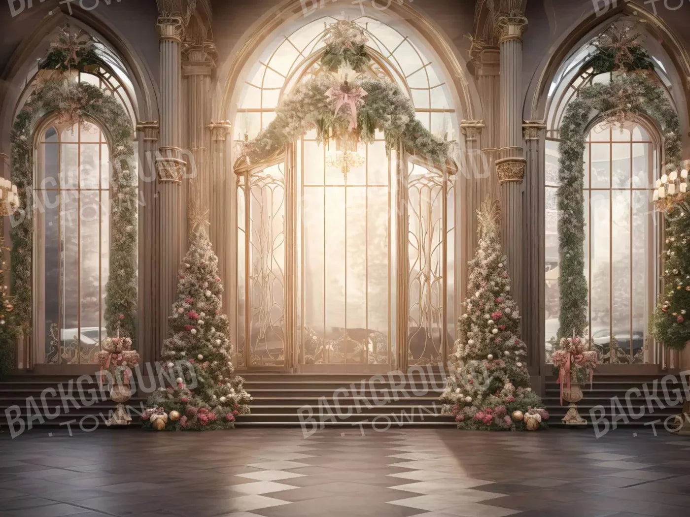 Christmas Sunrise Ballroom 10X8 Fleece ( 120 X 96 Inch ) Backdrop